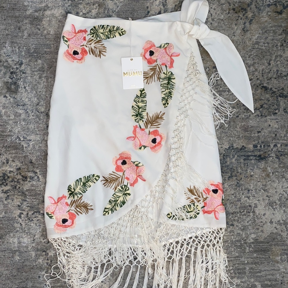 NWT Show Me Your Mumu Anjolie Wrap Fringe Skirt, Medium